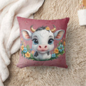 かわいい小さな女の子の花の牛 クッション (ブランケット)