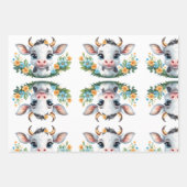 かわいい小さな女の子の花の牛 ラッピングペーパーシート (正面3)