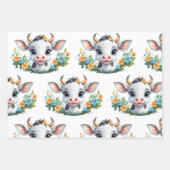 かわいい小さな女の子の花の牛 ラッピングペーパーシート (正面2)