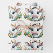 かわいい小さな女の子の花の牛 ラッピングペーパーシート (インサイチュ)