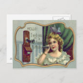 かわいい小さな女の子アンティーク電話 ポストカード (正面/裏面)