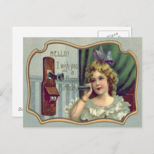 かわいい小さな女の子アンティーク電話 ポストカード (正面/裏面)