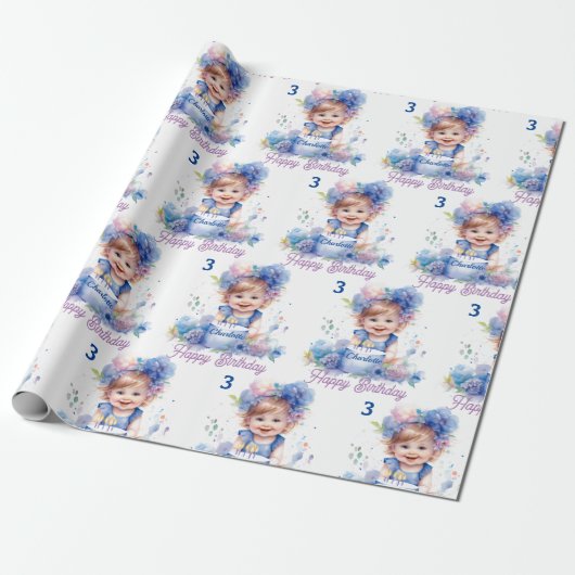 かわいい小さな女の子ケーキ名年齢誕生日ギフトを追加 ラッピングペーパー (アンロールド)