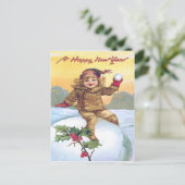 かわいい小さな女の子スノーボールホリースノー ポストカード (スタンド正面)