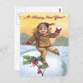 かわいい小さな女の子スノーボールホリースノー ポストカード (正面/裏面)