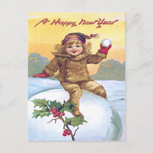 かわいい小さな女の子スノーボールホリースノー ポストカード (正面)