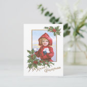 かわいい小さな女の子スノーボールホリー ポストカード (スタンド正面)