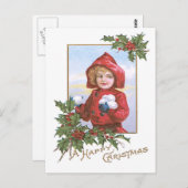 かわいい小さな女の子スノーボールホリー ポストカード (正面/裏面)