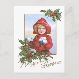 かわいい小さな女の子スノーボールホリー ポストカード