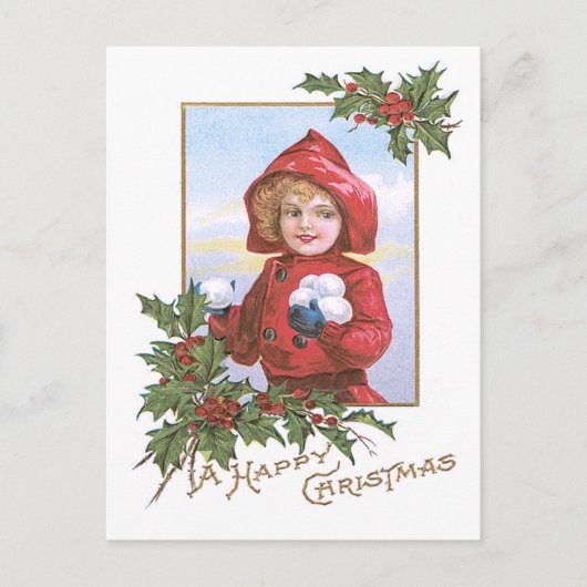かわいい小さな女の子スノーボールホリー ポストカード (正面)
