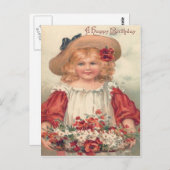 かわいい小さな女の子デイジーパンジー ポストカード (正面/裏面)