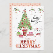 かわいい小さな女の子ハムスターメリークリスマス シーズンカード (正面/裏面)