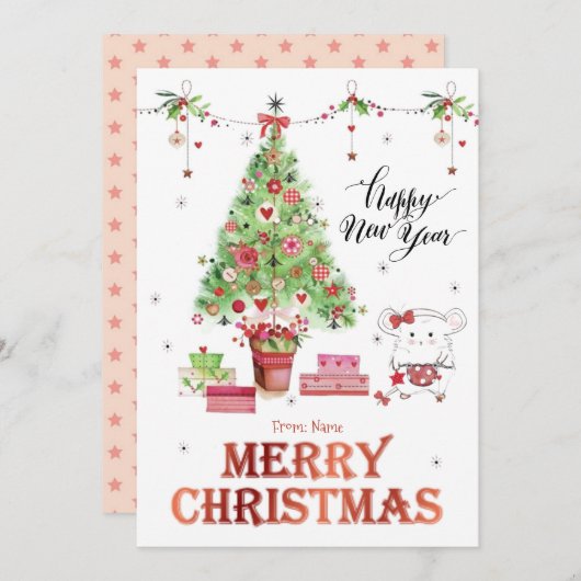 かわいい小さな女の子ハムスターメリークリスマス シーズンカード (正面/裏面)