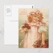 かわいい小さな女の子バラバラバスケット ポストカード (正面/裏面)
