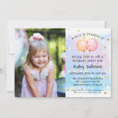 かわいい小さな女の子バルーン誕生日パーティーの写真 招待状 (正面)