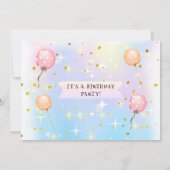 かわいい小さな女の子バルーン誕生日パーティーの写真 招待状 (裏面)
