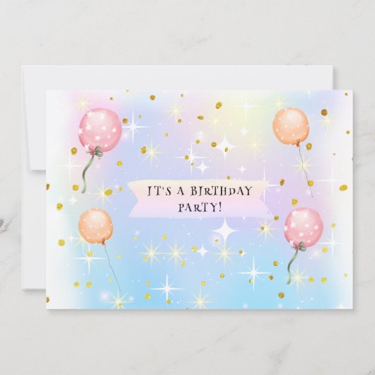 かわいい小さな女の子バルーン誕生日パーティーの写真 招待状 (裏面)