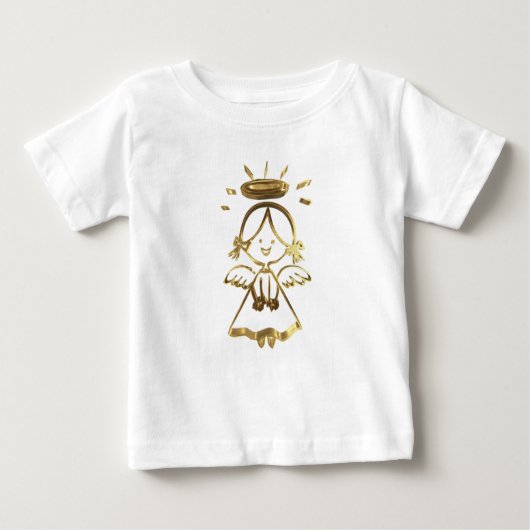 かわいい小さな女の子ベビーエンジェルハロー金ゴールドルック ベビーTシャツ (正面)