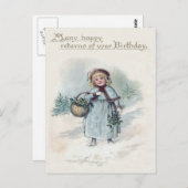 かわいい小さな女の子ホリー雪エバーグリーンバスケット ポストカード (正面/裏面)