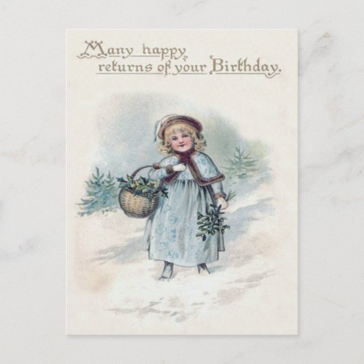 かわいい小さな女の子ホリー雪エバーグリーンバスケット ポストカード (正面)
