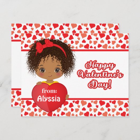 かわいい小さな女の子ホールディングセントバレンタインハートカード ノートカード (正面/裏面)