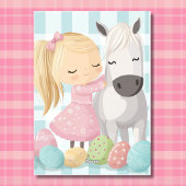かわいい小さな女の子ポニーと – ホースイースター シーズンカード
