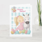 かわいい小さな女の子ポニーと – ホースイースター シーズンカード (正面)