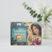 かわいい小さな女の子メールボックス文字のバラ ポストカード (スタンド正面)