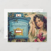 かわいい小さな女の子メールボックス文字のバラ ポストカード (正面/裏面)