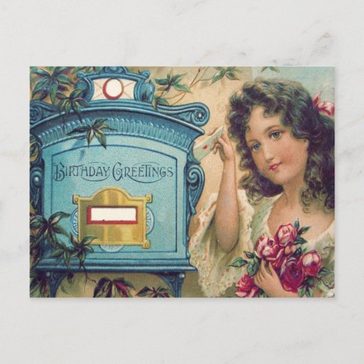 かわいい小さな女の子メールボックス文字のバラ ポストカード (正面)