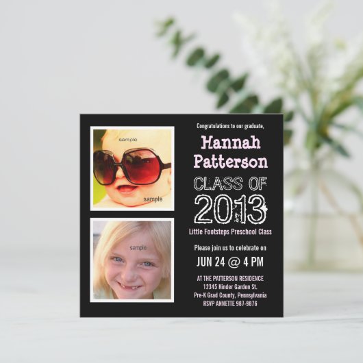 かわいい小さな女の子幼稚園パーティー 招待状 (スタンド正面)