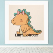 かわいい小さな女の子恐竜 – かわいいディノデザイン キャンバスプリント (インサイチュ (ウッドフロア))