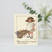 かわいい小さな女の子手押し車の花 ポストカード (スタンド正面)