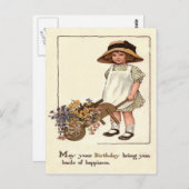 かわいい小さな女の子手押し車の花 ポストカード (正面/裏面)