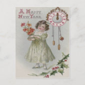 かわいい小さな女の子時計ミッドナイトホリーフラワーズ ポストカード (正面)