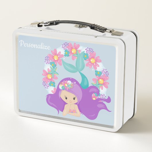 かわいい小さな女の子海シーマーメイドパーソナライズされた メタルランチボックス (裏面)
