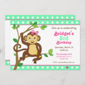 かわいい小さな女の子猿の招待状 招待状 (正面/裏面)