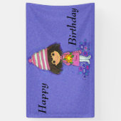 かわいい小さな女の子白いブーツ花オンパープル 横断幕 (縦)