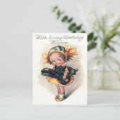 かわいい小さな女の子黒猫 ポストカード (スタンド正面)