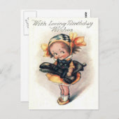 かわいい小さな女の子黒猫 ポストカード (正面/裏面)