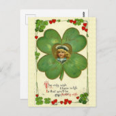 かわいい小さな女の子4葉クローバー花 ポストカード (正面/裏面)