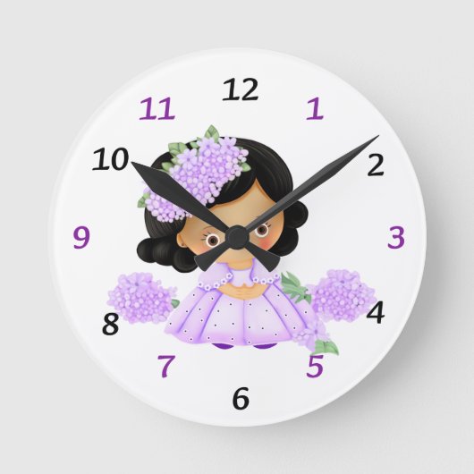 かわいい小さな女の子 ラウンド壁時計 (正面)