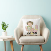 かわいい小さな女の子/乳母車と人形 クッション (椅子)