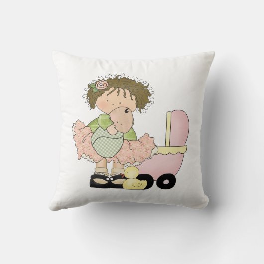 かわいい小さな女の子/乳母車と人形 クッション (裏面)