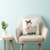 かわいい小さな女の子/乳母車と人形 クッション (椅子)