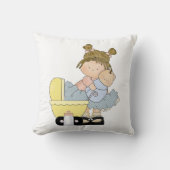かわいい小さな女の子/乳母車と人形 クッション (正面)