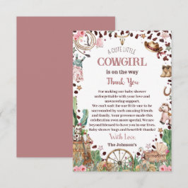 かわいい小さな女性のカーボーイウェスタンウォーターカラーベビーシャワー サンキューカード