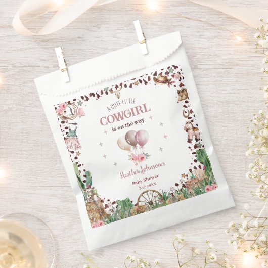 かわいい小さな女性のカーボーイウェスタンウォーターカラーベビーシャワー フェイバーバッグ (クリップ留めされた状態)
