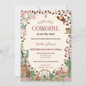 かわいい小さな女性のカーボーイウェスタンウォーターカラーベビーシャワー 招待状 (正面)
