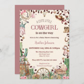 かわいい小さな女性のカーボーイウェスタンウォーターカラーベビーシャワー 招待状 (正面/裏面)